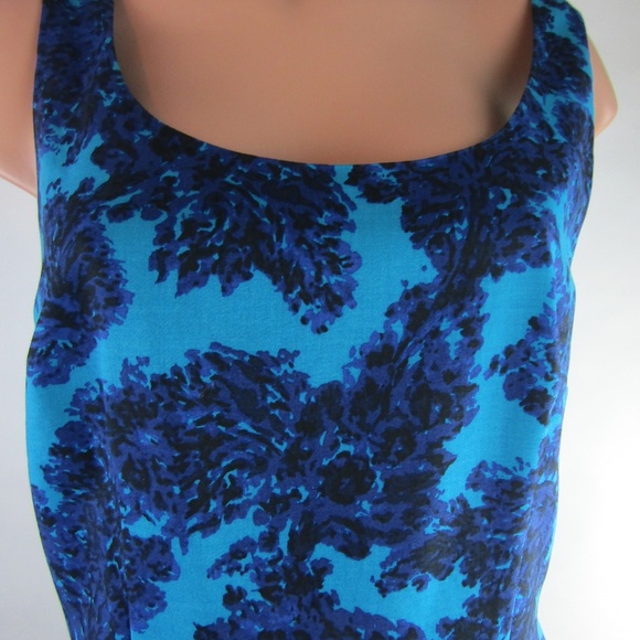 Ann Taylor Size 12 Teal Blue Black Floral Dress - Picture 2 of 7